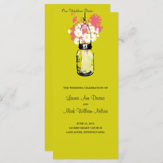 Programme Rustic Mason Jar et Fleur sauvage Daisies Programm (Devant / Derrière)