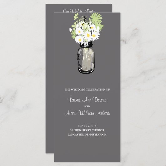 Programme Rustic Mason Jar et Fleur sauvage Daisies Programm (Devant / Derrière)
