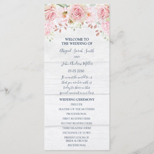 Programme Rustic Pink Floral Spring Wedding Program (Devant)