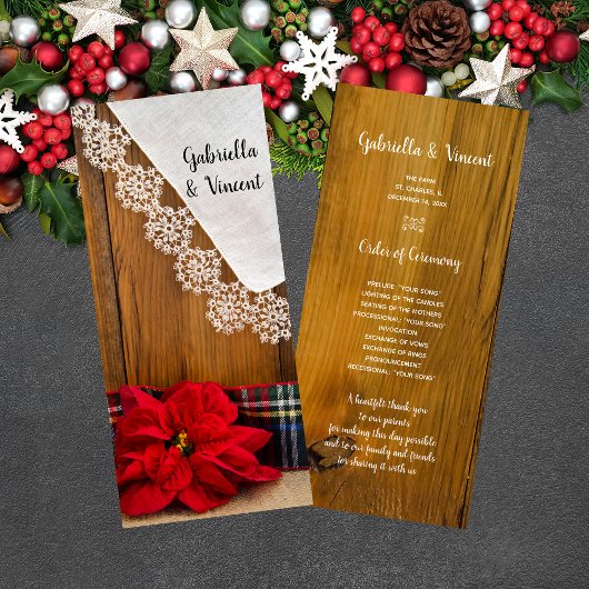 Programme Rustic Poinsettia et Plaid Winter Wedding Program