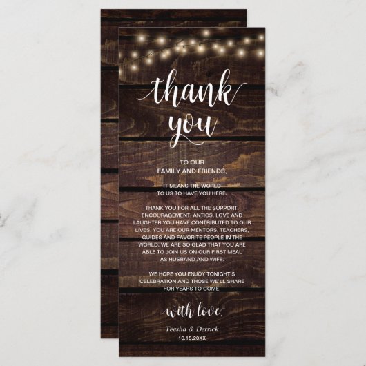 Programme Rustic String Lights, Place Setting Thank You (Devant / Derrière)
