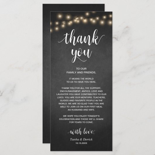 Programme Rustic String Lights, Place Setting Thank You (Devant / Derrière)