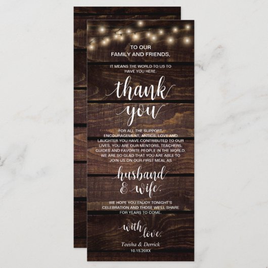 Programme Rustic String Lights, Place Setting Thank You (Devant / Derrière)