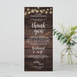 Programme Rustic String Lights, Place Setting Thank You