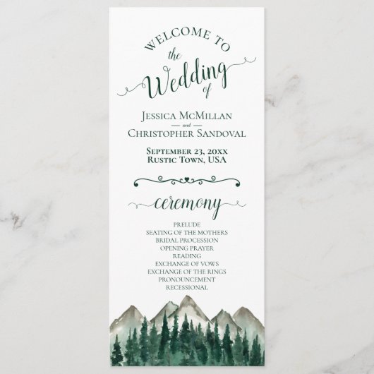 Programme Rustic Watercolor Mountains & Pine Mariage (Devant)