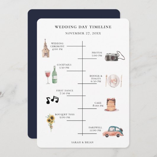 Programme Rustic Watercolor Wedding Day Event Timeline (Devant / Derrière)
