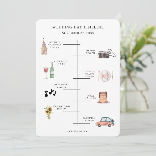Programme Rustic Watercolor Wedding Day Event Timeline (Debout devant)