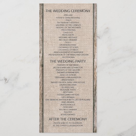 Programme Rustic Wood Horseshoes Burlap Lace Wedding Program (Dos)