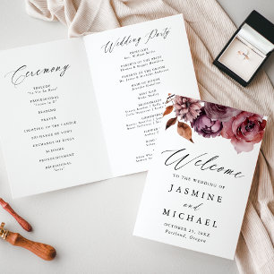 Programme Rustique Automne Marsala Floral Mariage