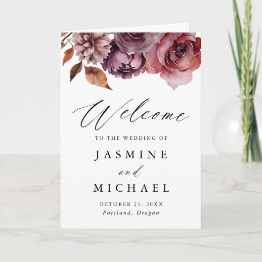 Programme Rustique Automne Marsala Floral Mariage (Devant)