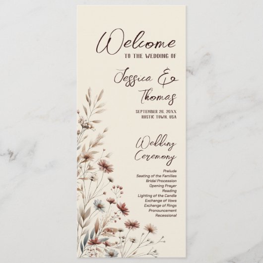 Programme Rustique Boho Chic Fleur sauvage Earthtone Mariage (Devant)