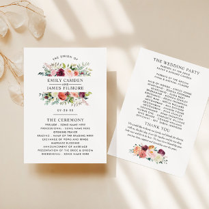 Programme Rustique Bourgogne Blush Automne Floral Mariage Cé