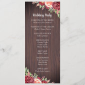 Programme Rustique Bourgogne Floral Aquarelle Mariage (Dos)