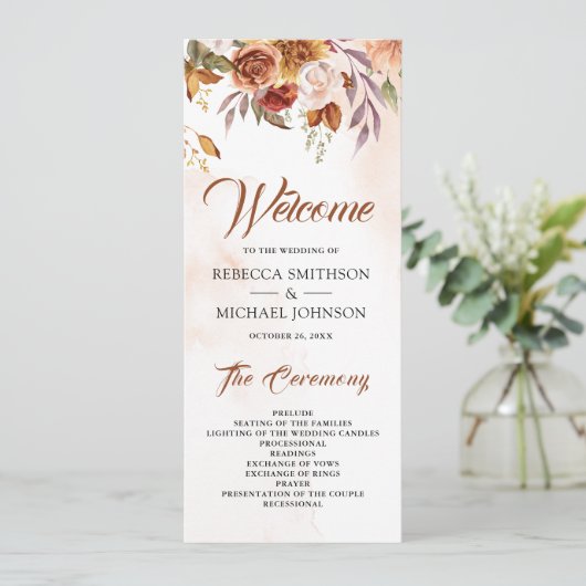 Programme Rustique Bourgogne Terracotta Mariage Floral (Debout devant)