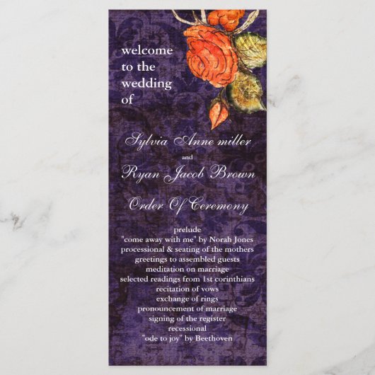 Programme Rustique Chic Purple Vintage Rose Mariage (Devant)