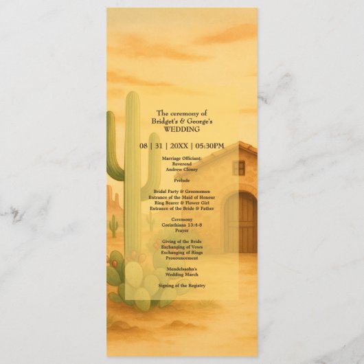 Programme Rustique Désert Sud-Ouest Terracotta Dîner Mariage (Dos)