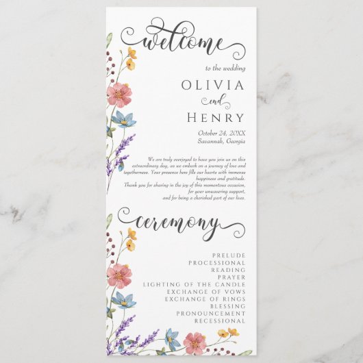 Programme Rustique Elegant Fleur sauvage Garden Wedding Prog (Devant)