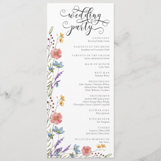 Programme Rustique Elegant Fleur sauvage Garden Wedding Prog (Dos)