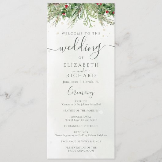 Programme Rustique hiver verdure Berries Pine Cone Mariage (Devant)