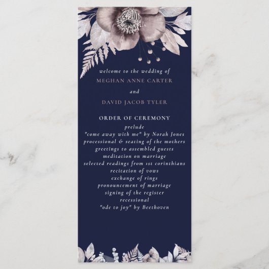 Programme Rustique Marine Mauve Floral Mariage Botanique (Devant)