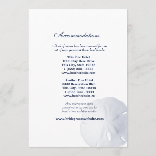 Programme Sable Dollar Marine Blue Mariage Intinéraire (Dos)