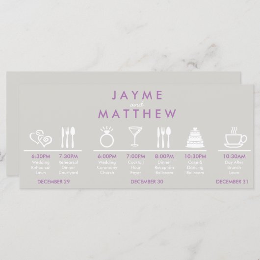 Programme Sac d'accueil pour Mariage gris et violet Note (Devant / Derrière)