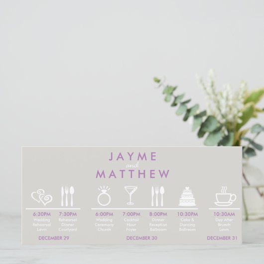 Programme Sac d'accueil pour Mariage gris et violet Note (Debout devant)