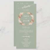Programme Sage Green Boho Floral Wreath Mariage Flat Program (Devant / Derrière)