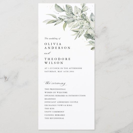 Programme Sage Green Botanical Watercolor Wedding Ceremony (Devant)