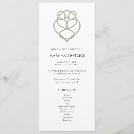 Programme Sage Green Celtic Irlandais Swan Love Knot Mariage (Devant)