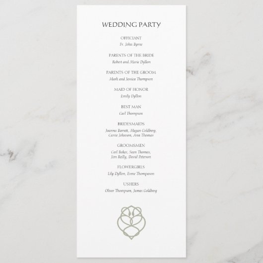 Programme Sage Green Celtic Irlandais Swan Love Knot Mariage (Dos)