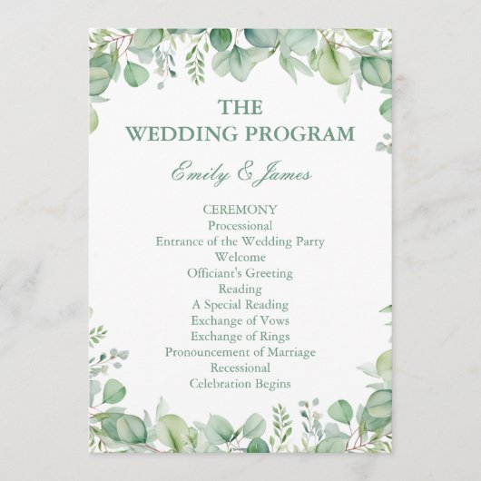 Programme Sage Green Eucalyptus Botanical Wedding PROGRAM (Devant)