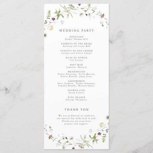 Programme Sage Green Fleur sauvage Rustic Boho Wedding Progr (Dos)
