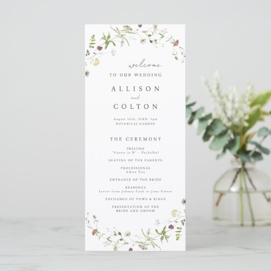 Programme Sage Green Fleur sauvage Rustic Boho Wedding Progr (Debout devant)