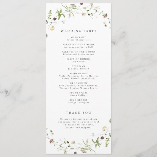 Programme Sage Green Fleur sauvage Rustic Boho Wedding Progr (Dos)