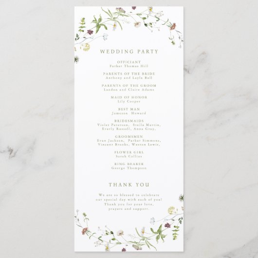Programme Sage Green Fleur sauvage Rustic Boho Wedding Progr (Dos)