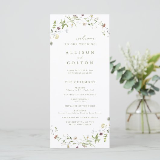 Programme Sage Green Fleur sauvage Rustic Boho Wedding Progr (Debout devant)