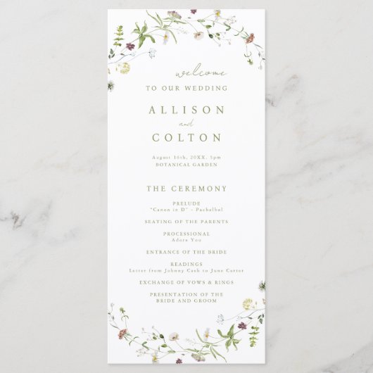 Programme Sage Green Fleur sauvage Rustic Boho Wedding Progr (Devant)
