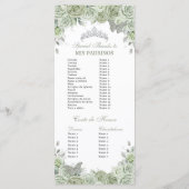 Programme Sage Green Floral Argent Quinceañera Ordre Événeme (Dos)