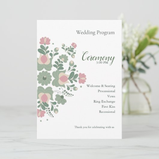 Programme Sage Green Floral Wedding Ceremony Flat Program (Debout devant)