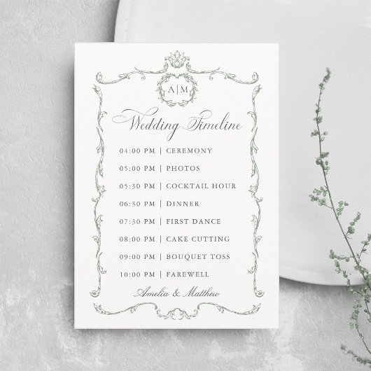 Programme Sage Green Modern Classic French Wedding Timeline