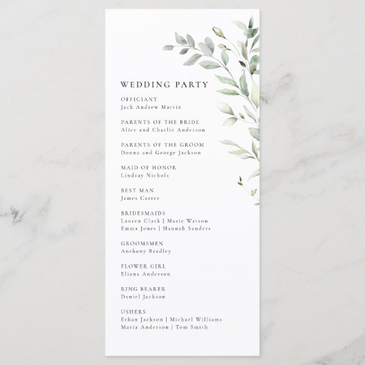 Programme Sage Green Olive Botanical Elegant Wedding Program (Dos)