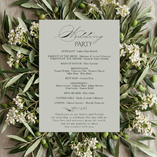 Programme Sage Green Olive Branch Monogram Wedding Program 