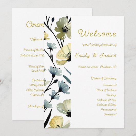 Programme Sage Green & Soft Yellow Botanical Weddin (Devant / Derrière)