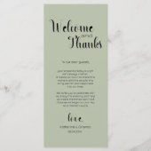 Programme Sage Green Welcome & Thanks Place Setting Cards (Devant)