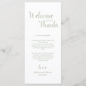 Programme Sage Green Welcome & Thanks Place Setting Cards (Devant)