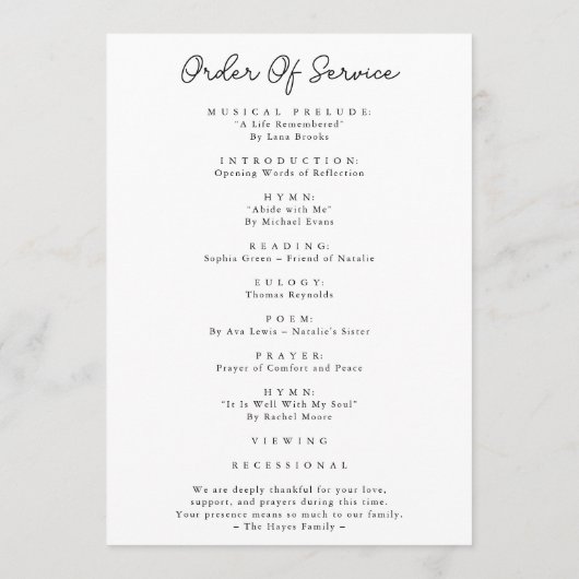 Programme Scénario moderne Célébration de la vie Photo Funér (Dos)