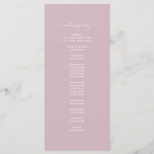 Programme Script Chic Pastel Purple Simple Minimal Mariage (Dos)