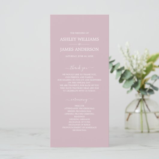 Programme Script Chic Pastel Purple Simple Minimal Mariage (Debout devant)