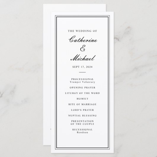 Programme Script classique absolu Mariage noir et blanc (Devant / Derrière)